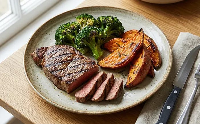 Gegrilltes Steak und Süßkartoffel